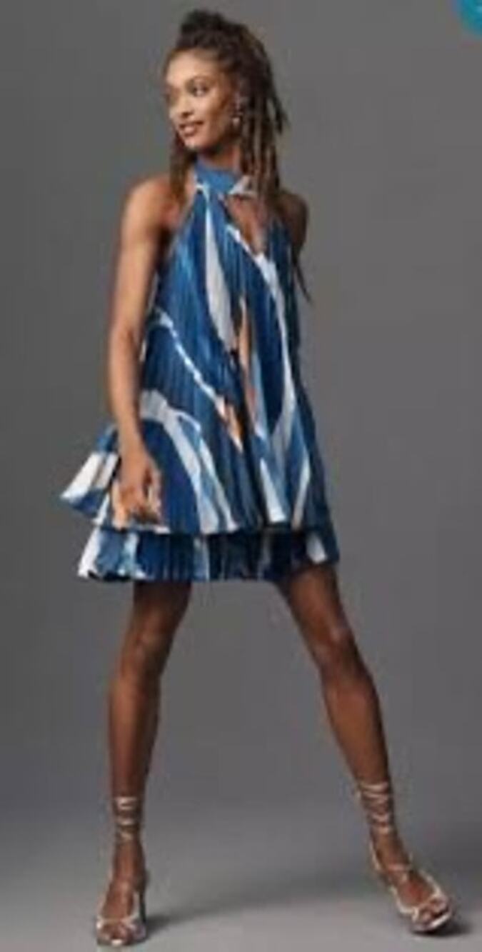 Hutch Pleated Trapeze Halter Neck Dress, XL